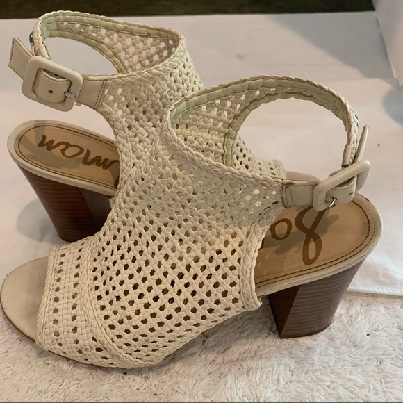 Sam Edelman Ivory heel sandal size 8, basket weave leather upper. Chunky heel - Picture 5 of 11